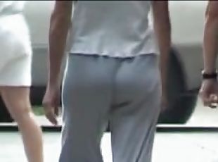 Taut grey pants on the street candid ass video