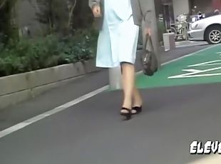 Slim Asian nurse on her way home gets street sharked.
