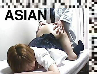 Asian girlfriend in uniform blowjob
