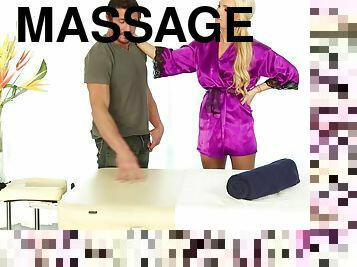 Dick loving blonde bitch sucking a man's cock at a massage parlor
