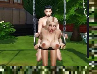 Kinky step uncle fucks stepdaughter on a swing, he cums in her