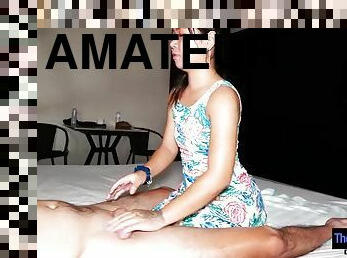 Cute Thai amateur teen named Apple gives her client a big cock sex massage