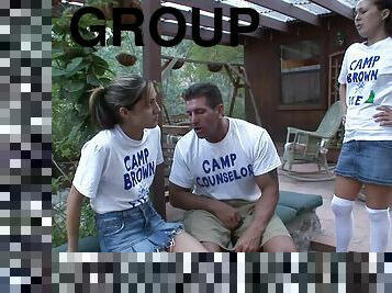 A group of camp counselors has a little group sex in a cabin