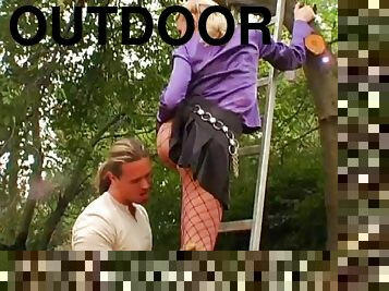 Lingerie clad honies being screwed outdoors in a hot pissing fetish orgy