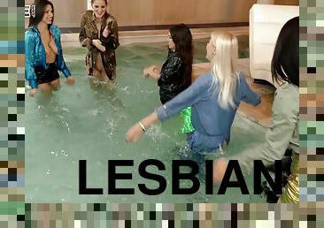 Lesbians have a clothed orgy as the guys watch