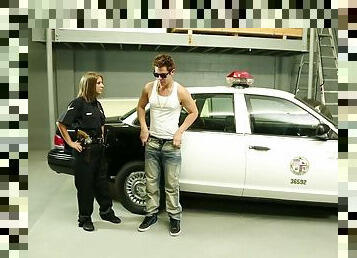 Sexy policewoman rides big cock near her police car