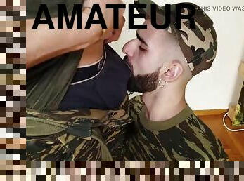 Submissive slut sucks daddys cock in the Greek army