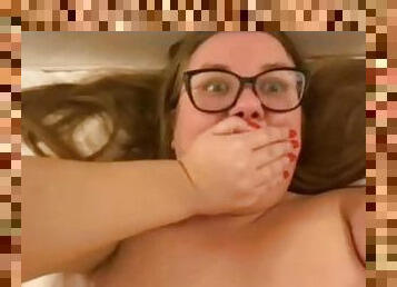 Chubby nerdy girl in glasses is very shy because I filmed how I fucked her