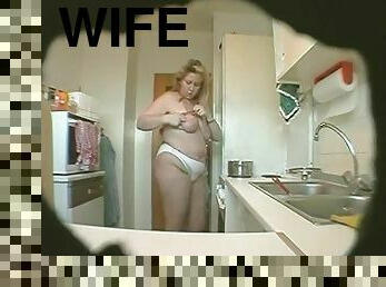 BBW Wife masturbates in kitchen and there is a Hidden Cam