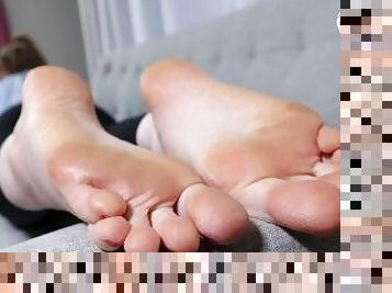 So sweaty & smelly feet she can't believe it! (BIG feet, colorful soles, foot worship POV,long toes)