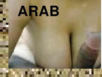 Bosomy Arab chick gives a titjob and takes a ride on a cock