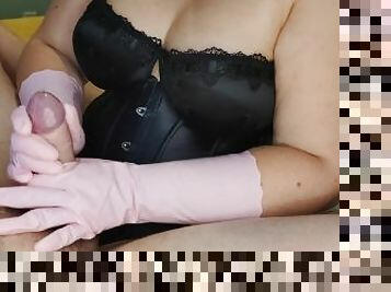 Handjob with condom and latex gloves. Full video. #22