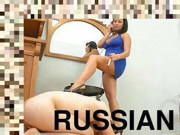 Classy hot ass Russian femdom doll enjoy stripping her horny guy