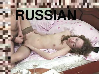 Russian Drunk Mature Kira Fucks In Stockings With Younger Guy