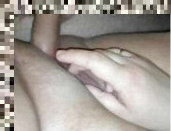 Caressing the clitoris during sex, dildo between tits