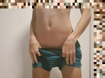 Transformation from boy to sissy in red thong