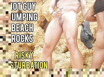 Hot Guy humping rocks on a public beach and jerking off - risky