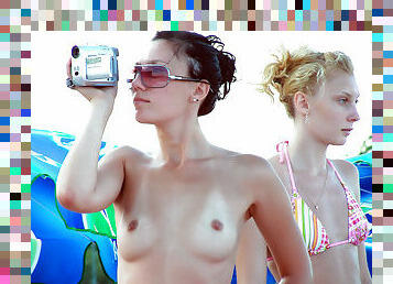 Nasty 18yo schoolgirl nudist girl have fun at the beach
