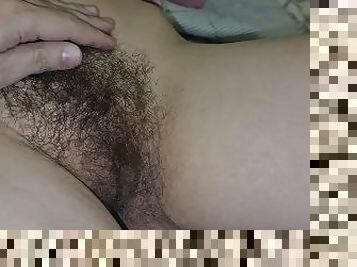 He really loves to play with my hairy pussy, huge cumshot in my mouth