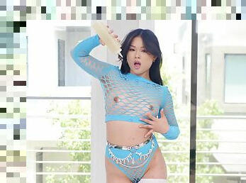 HD POV video of Lulu Chu wearing fishnet stockings being fucked
