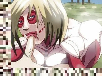 Female Titan Anne gives big dick blowjob to attack Titan Eren first time anime hentai uncensored