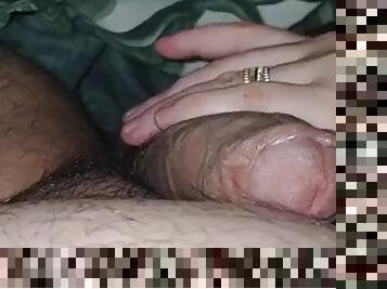 Step mom handjob step son in bed without condom