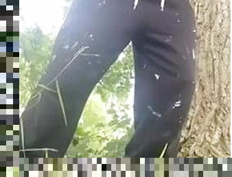 CAUGHT wanking outside! Woodland masturbation of big cock by hung straight guy