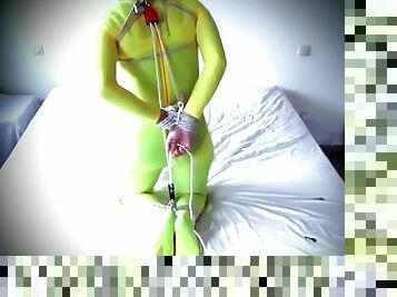 Selfbound in yellow catsuit