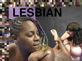 BBW lesbians interracial catfight porn video