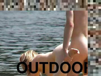 Sexy outdoor doggy style sex with blonde