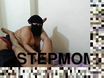Desi stepmom helps stepson while masturbating in bed - BBW Cowgirl