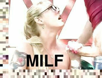 Dirty Blonde MILF In Glasses Giving Blowjob