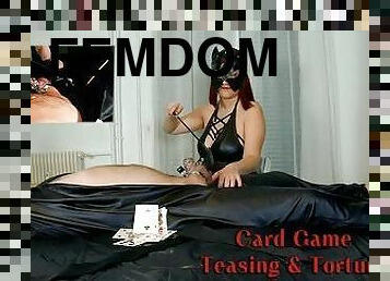Mistress Wendy Plays a Teasing and CBT Cards Game With her Chastity Slave