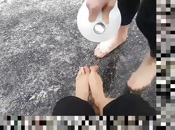 Washing Bare Feet at Beach - Socks and Feet -  Video 8