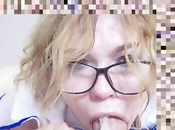 Amateur Blonde Schoolgirl In Glasses Sloppy Blowjob