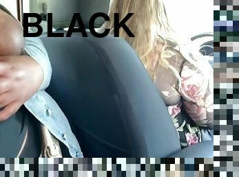 Babygirl black BBW sucks Daddy's cock while wife drives, shows big tits