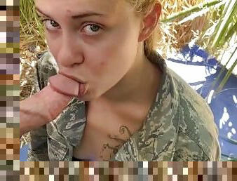 Military Girl Fucked Outside Gets Facial from Sergeant Jamie Stone