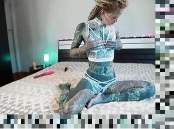 Sexy TATTOO girl in lingerie Rough ANAL fuck, toys, dreadlocks, rough blowjob