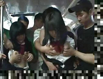 Two shy schoolgirls molested in a Bus