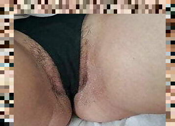 Beautiful hairy pussy under the sheets in the morning