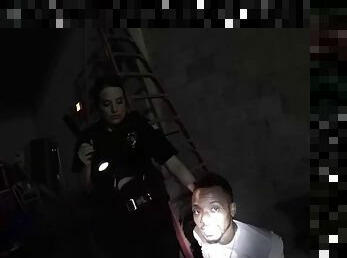 Big ass police chicks fuck black fella in a warehouse and let him go