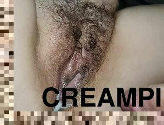 Slow motion close up creampie hairy pussy milf