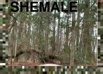 Riding transgender shemale sex doll in the woods