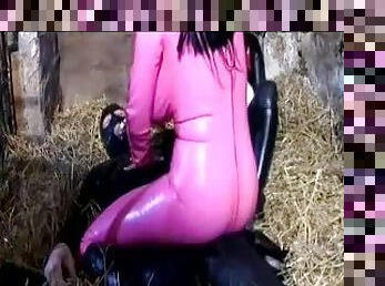 The Encasement Rubber Slave is Dominated by two Latex Mistresses in an old Shed - Part 2