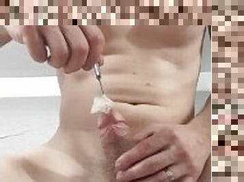 Whole condom insertion in penis