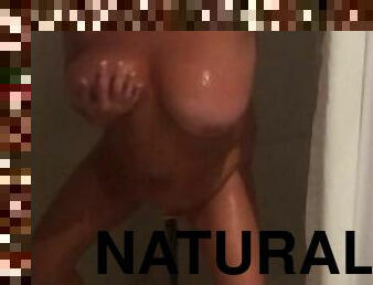Big natural boobs fucking herself in the shower!!