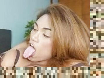 Shemale Tastytrap-19 edging and cumming on her own face