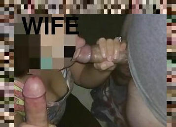 Wife sucking two cocks