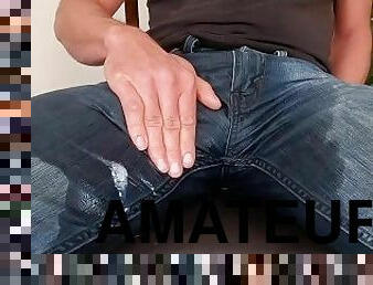 masturbation, pissande, amatör, cumshot, gigantisk-kuk, sprut, fetisch, ensam, jeans, kuk