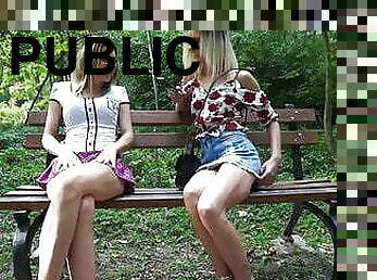 Melisa controls her lovense toy in public park
